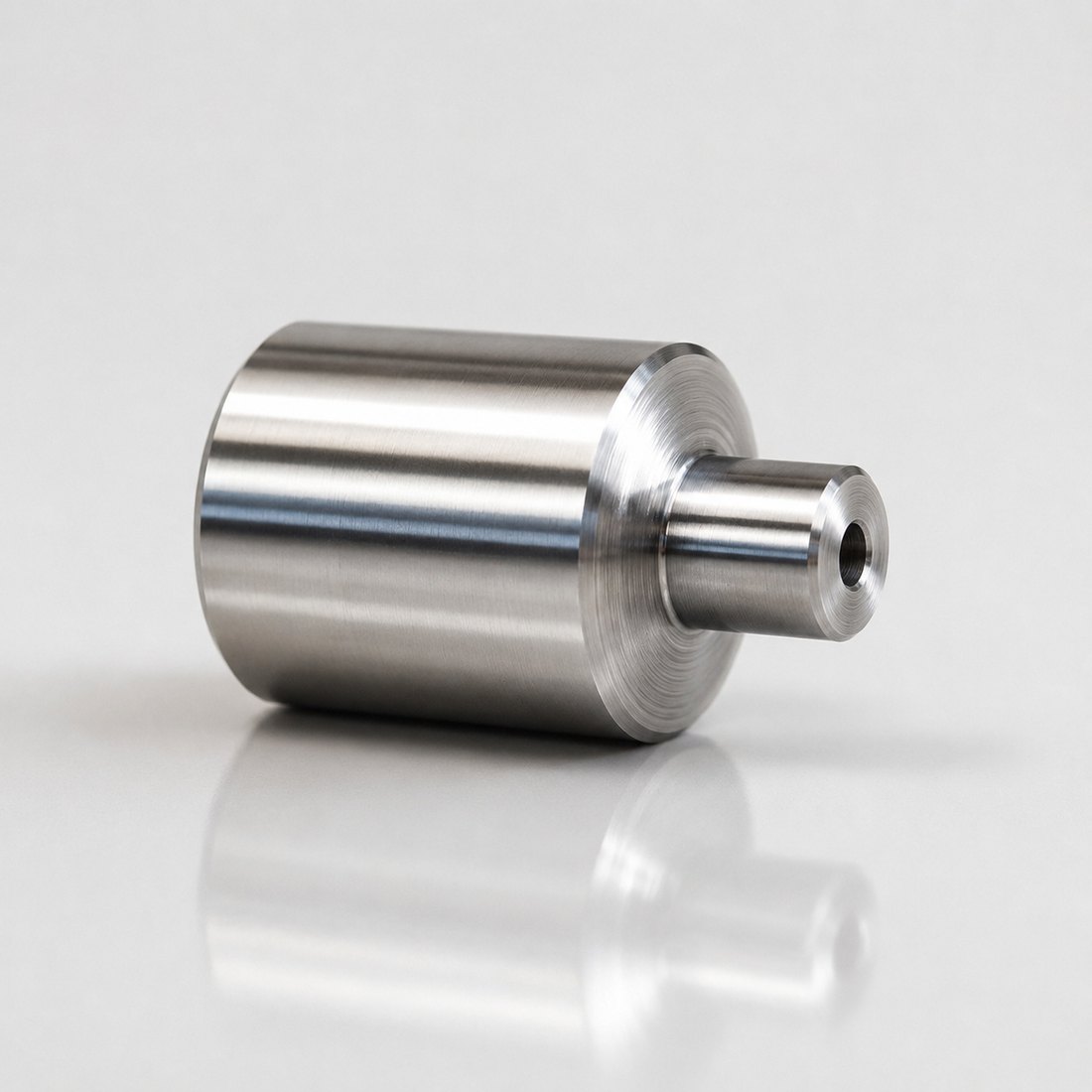 Polished stainless steel turned part with a satin sheen