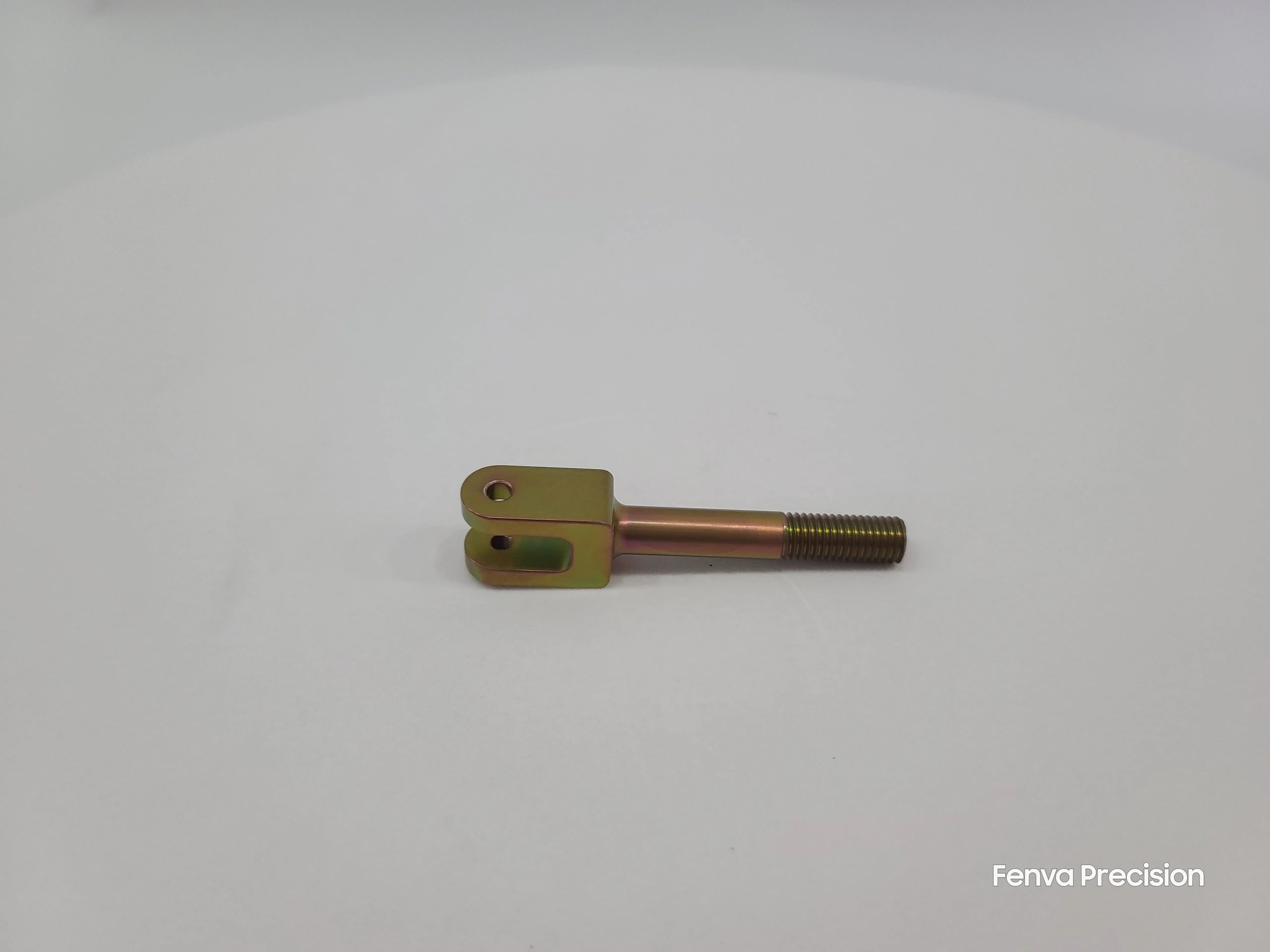 Yellow zinc-plated carbon-steel clevis rod-end linkage fitting