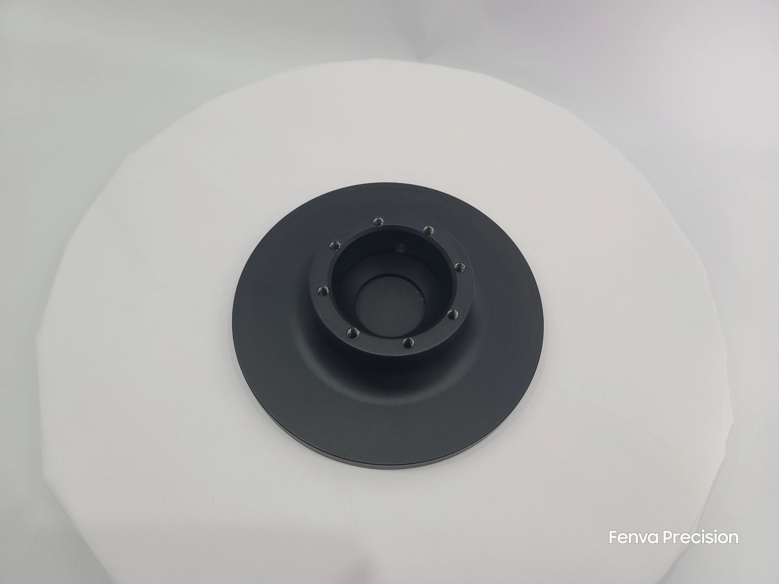 Black powder-coated EN8 carbon-steel flanged hub