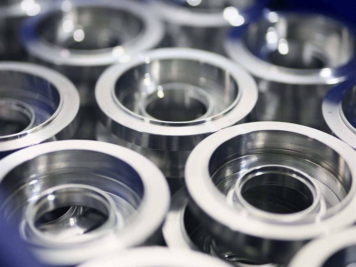 Macro of CNC turned aluminium automotive ring components