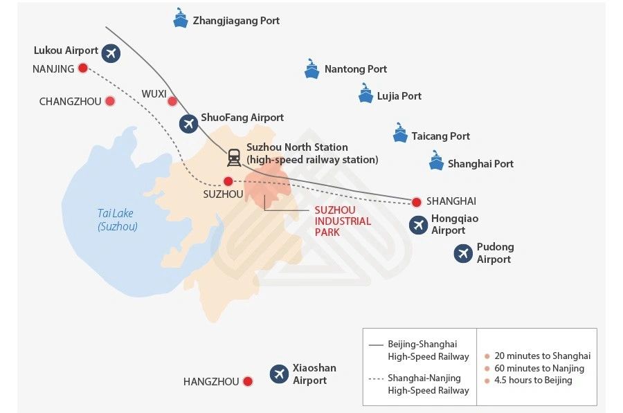 Map of the Suzhou region and its industrial districts